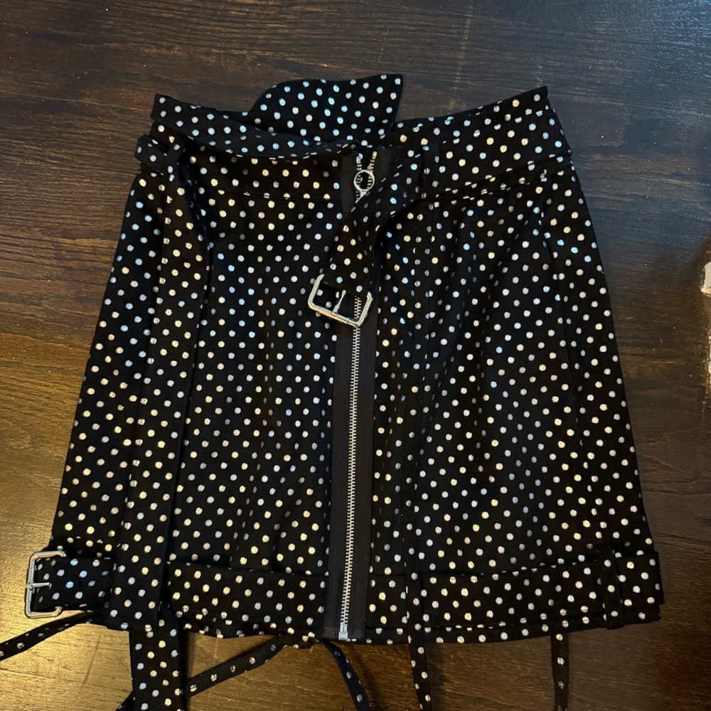 For Love And Lemons Black and White Polka Dot Mini Skirt with buckles